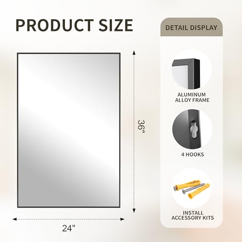 FICTOR Bathroom Vanity Mirror-Black 36" view 2