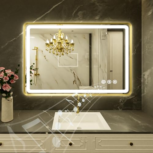 24''x36'' Gold Framed LED Bathroom