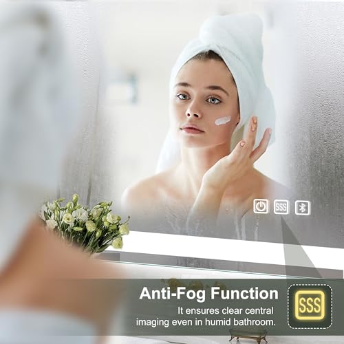 SBAGNO 24x32 LED-Bathroom-Mirror-with-Bluetooth Dimmable-Lighted-Bathroom-Vanity-Mirror-with-3-Colors，Backlit + view 3