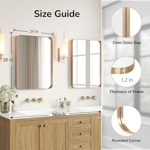USHOWER Gold Bathroom Mirrors 24"x36" view 2