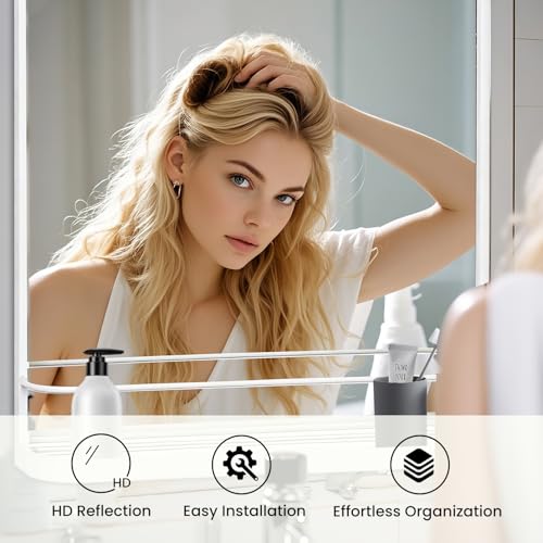 VASUHOME White Bathroom Mirror with view 2