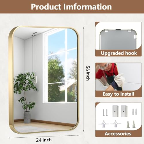 JENBELY 24x36 Inch Gold Bathroom view 5