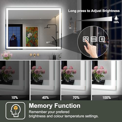 SBAGNO 24x32 LED-Bathroom-Mirror-with-Bluetooth Dimmable-Lighted-Bathroom-Vanity-Mirror-with-3-Colors，Backlit + view 5